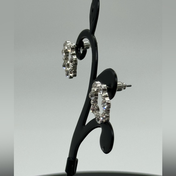 Sterling Silver Plated Halo Crystal Post Earrings Made With Swarovski Crystals - Picture 4 of 4